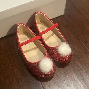 Kailee P Sparkly Red Kids Dress Shoes with Pom Pom